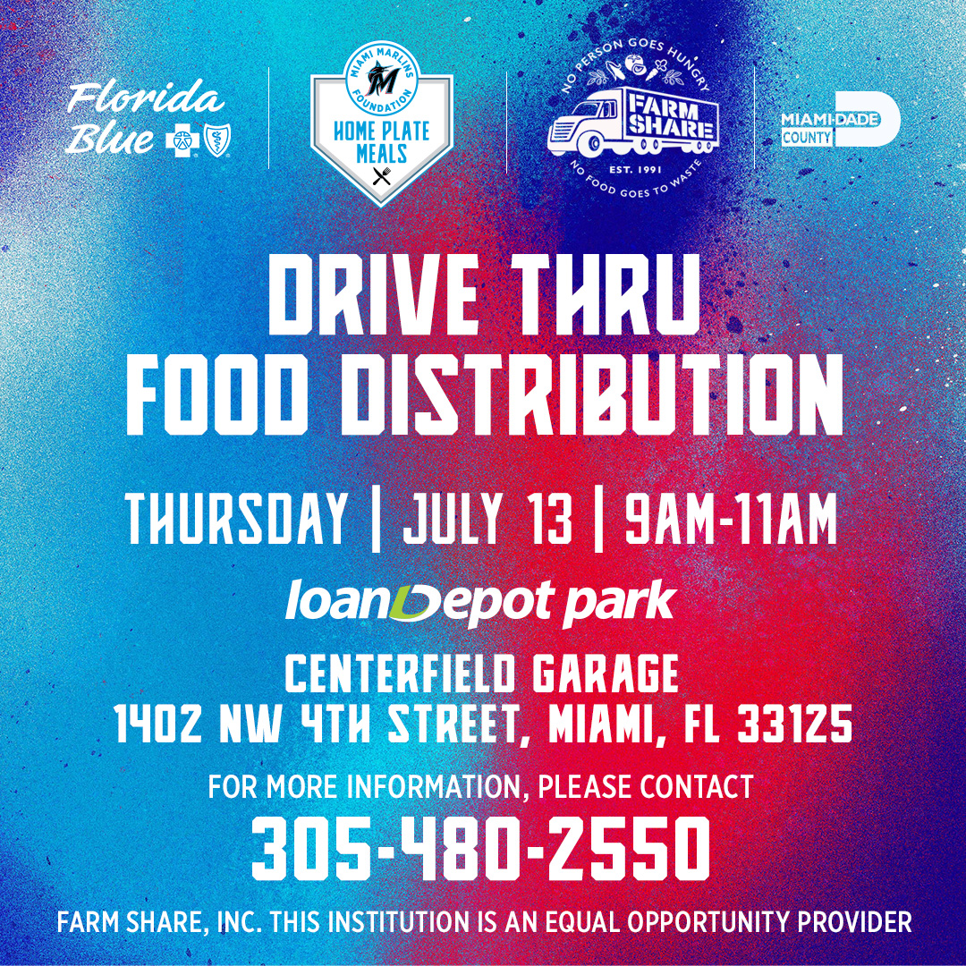 childrenstrust's tweet photo. @MarlinsImpact is hosting a Homeplate Meals drive-thru food distribution this Thursday, July 13, at 9 a.m. The food distribution will operate on a first-come, first-serve basis. Don't miss out! Contact 305.480.2550 for more information. #MarlinsImpact https://t.co/n14uFoI4Ho