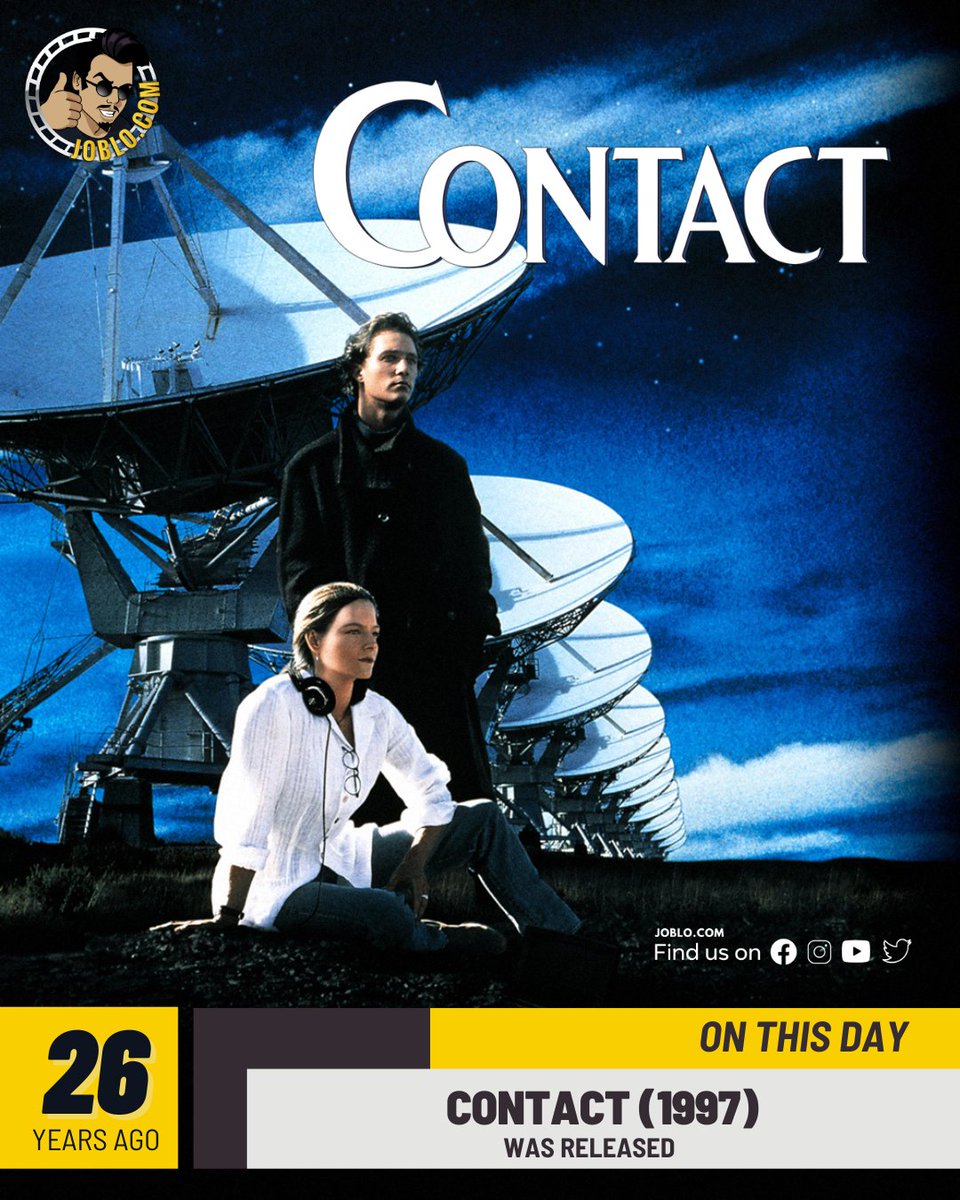 joblocom's tweet photo. Which sci-fi classic was released 26 years ago today? Contact (1997)

🎥 #JoBloMovies #Contact #Scifi https://t.co/DL0LsePpa2
