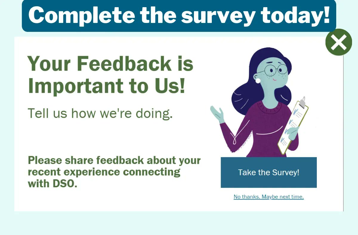 dsontario's tweet photo. Have you completed the new DSO experience survey? Visit the feedback page on the DSO website. Tell us about your experience with DSO. Your feedback helps us help you. Visit https://t.co/iY9WXIdOfV
#DSO #survey #feedback #developementalservices https://t.co/329Vjg0uXg