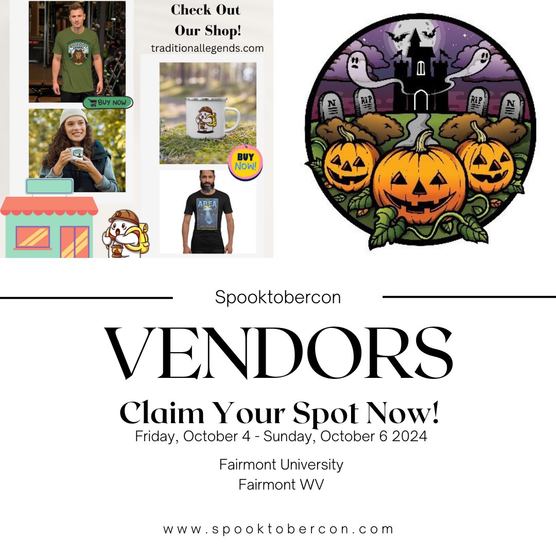 spooktobercon's tweet photo. Introducing Traditional Legends! Our first Vendor! If you would like a table claim it now, tables are limited. #paranormal #conference #speaker #cryptid #bigfoot #mothman #ghosts #witches #wereallweird #weird https://t.co/nDuFjjaEi6