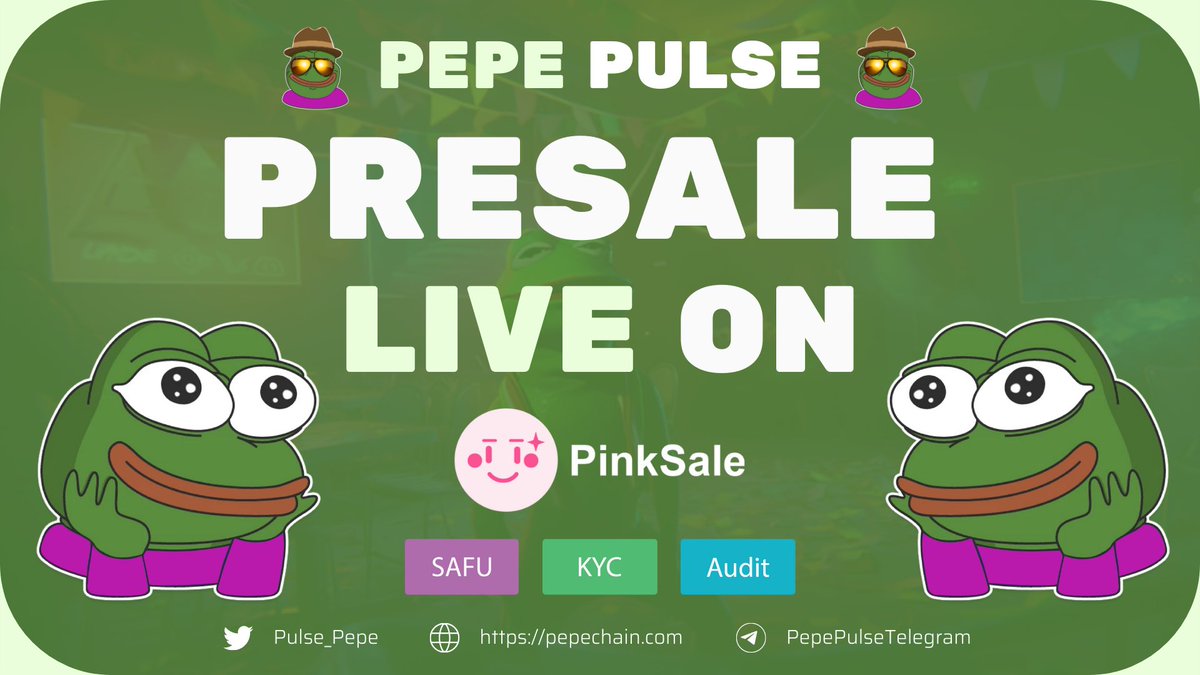 Pulse_Pepe's tweet photo. Fairlaunch is Live 🚀

Fair launch will end in 23Hrs, Hurry Up!!
👉 https://t.co/XztsGEPvY3 👈

🔴End date: 12th of JUL 02UTC

🌀Launch on 13th July - #20x on Launch 🎇

#BTC #presale #trend #NFT #coinmarketcap #CoinGecko #Binance #Pepe #AI @cz_binance @elonmusk https://t.co/iQM4fDVJBe