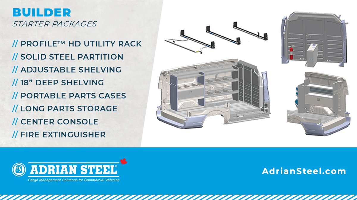 AdrianSteelCa's tweet photo. Having an #AdrianSteelCanada upfit can make sure you’re carrying the tools you’ll need, helping you stay organized so you can focus on the job and your client. This is our recommended starter package to ensure you have the flexibility that you need. https://t.co/dXHf110Onb https://t.co/IhqFjSATZj