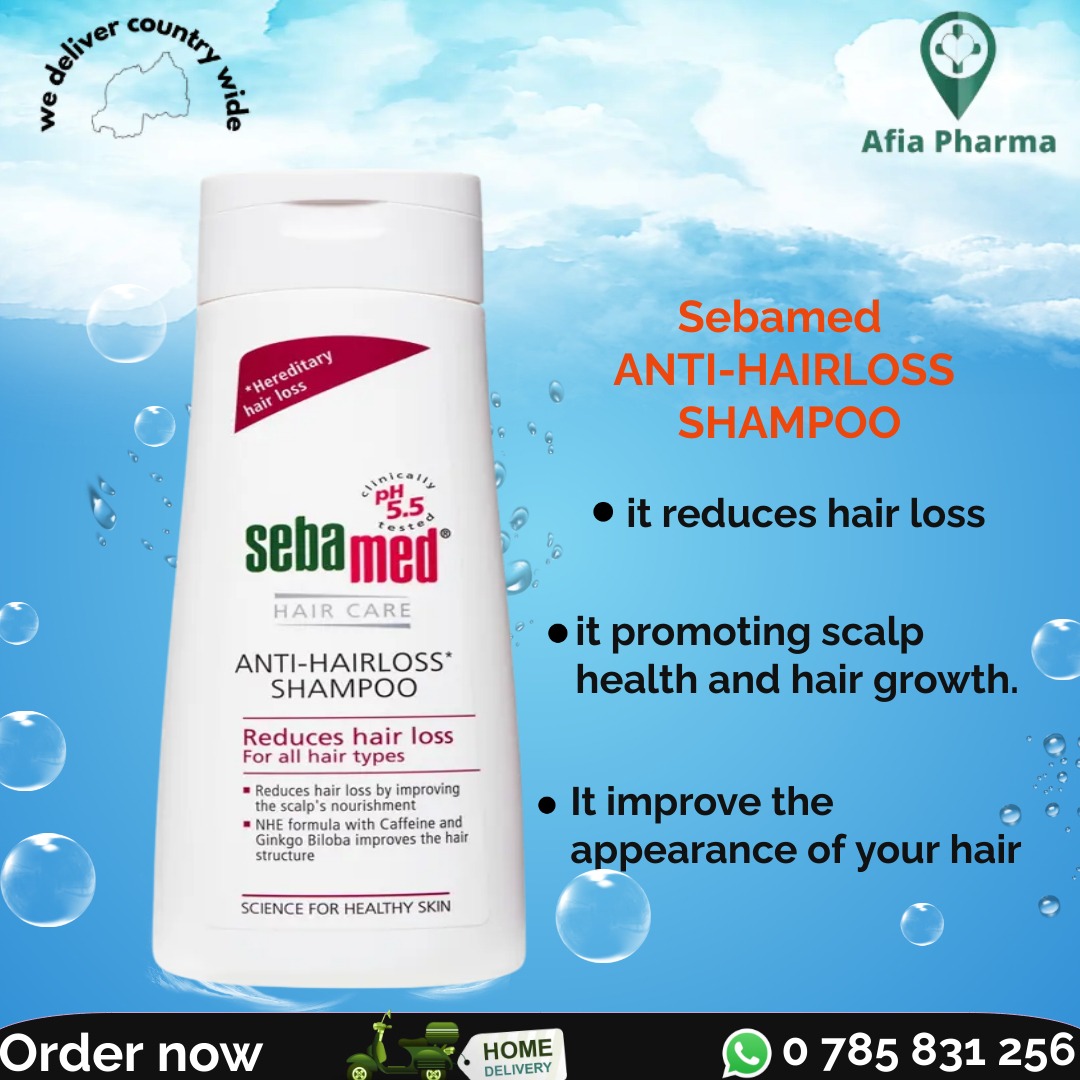SEBAMED ANTI-HAIR LOSS SHAMPOO 200ML Reduces hair loss by activating scalp function.
Follow our Instagram:instagram.com/afiapharma/
Dm us on whatapp:+250 785 831 256
#hairlosstreatment #cosmeicsrwanda  
#onlinepharmacyrwanda
