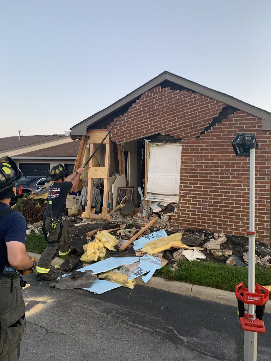 WestfieldFire's tweet photo. B-Shift crew members responded to a building hit by a vehicle. Station 81, specializing in Technical Rescue Efforts, built a double T-shores frame to maintain the building stable and secure. No reported injuries. #Station81 #Station82 #rescuetaskforce #teamwork https://t.co/Kp53m8GVae