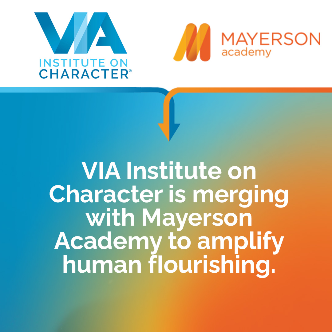 VIA Institute (@viastrengths) on Twitter photo Today we celebrate our merger with <a href="/MayersonAcademy/">Mayerson Academy</a>! Our new organization will integrate the research, practice, and real-world applications of the science of character strengths to shift the trajectory of humankind for the better.
#characterstrengths
#amplifyhumanflourishing Today we celebrate our merger with <a href="/MayersonAcademy/">Mayerson Academy</a>! Our new organization will integrate the research, practice, and real-world applications of the science of character strengths to shift the trajectory of humankind for the better.
#characterstrengths
#amplifyhumanflourishing