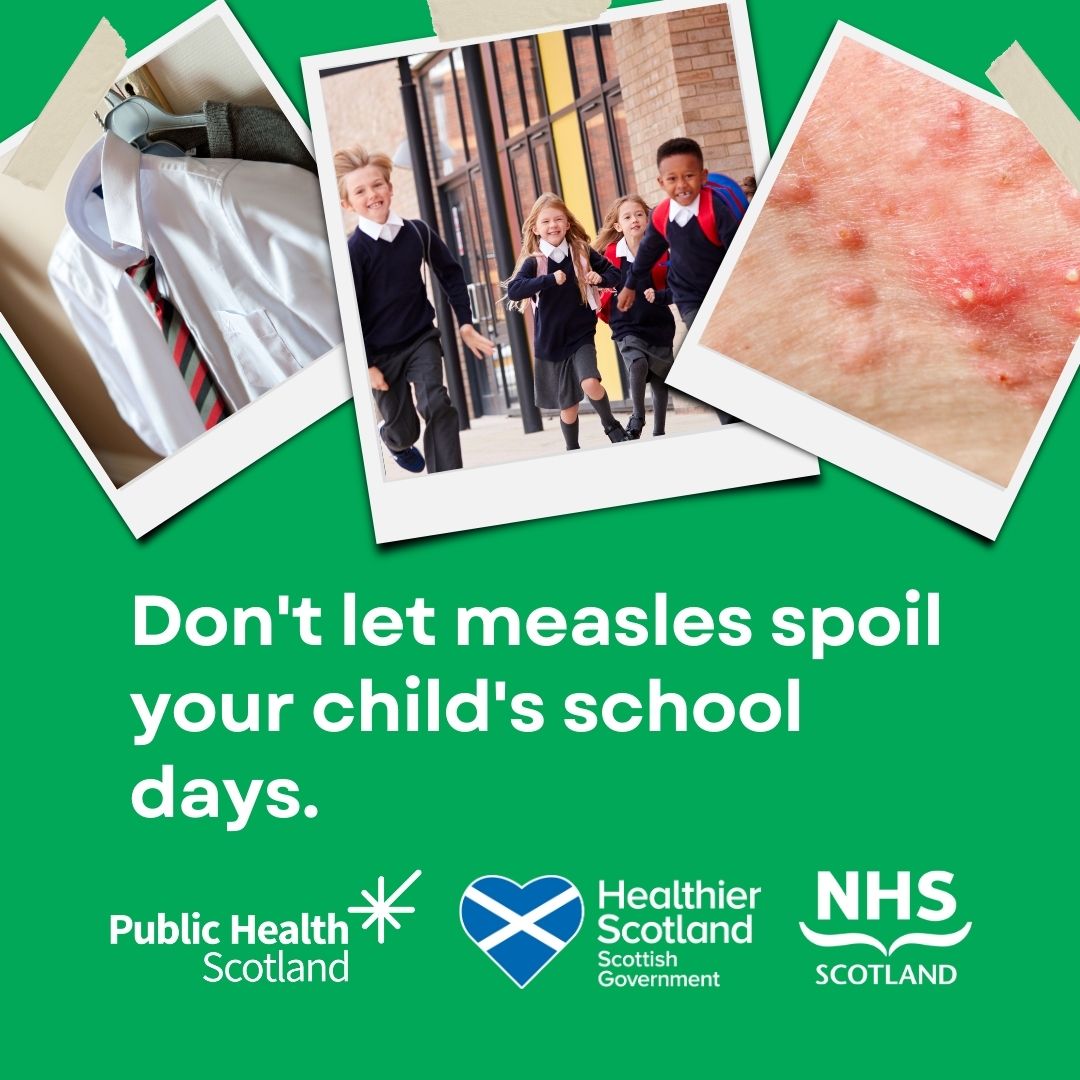 It’s important you check your child has had two doses of the MMR vaccine before they start school and mixing with lots of new children.

For more information on measles, and how to check your child is fully protected visit nhsinform.scot/MMRagainstMeas…

#DontLetMeasles