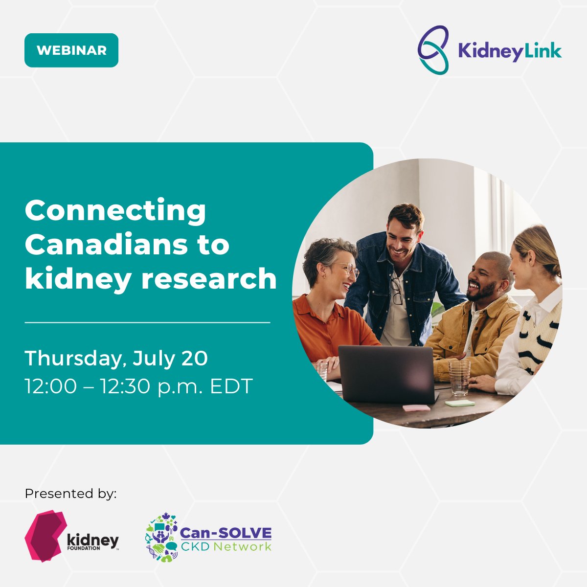 Join the #KidneyLink webinar on July 20! Patients and caregivers will get to learn about how they can contribute to #kidneyresearch while researchers will discover how working with #livedexperience participants can enhance their research. Register here: bit.ly/KidneyLink-Web…