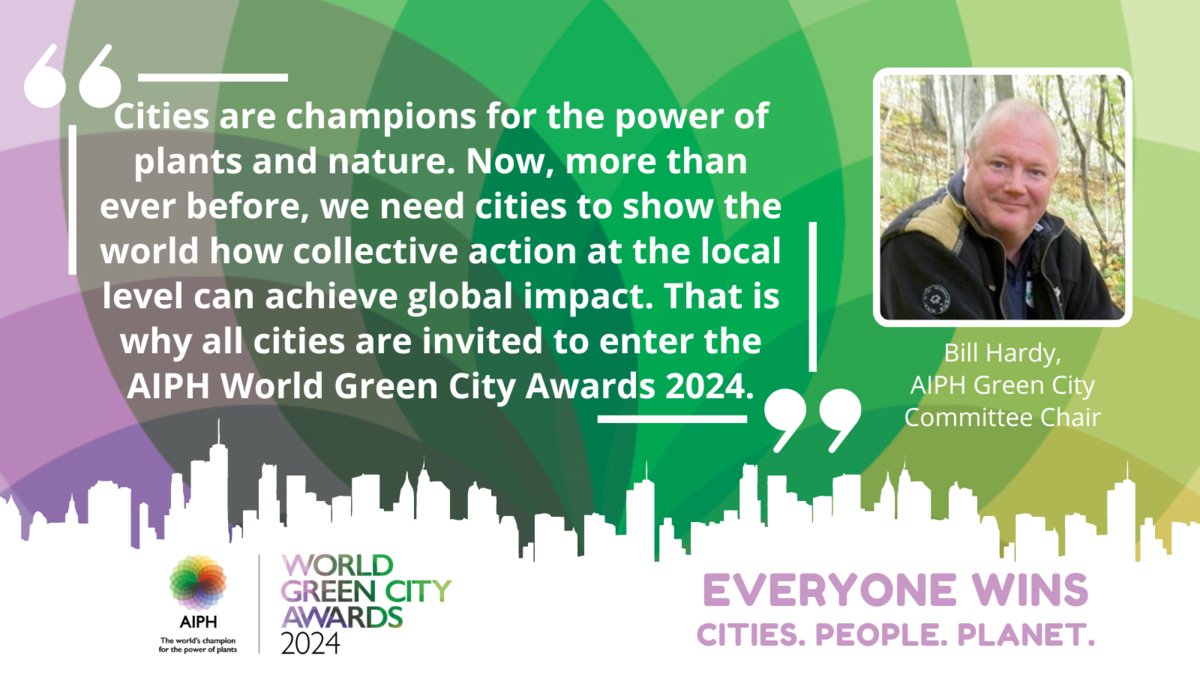 The @AIPHGlobal #WorldGreenCityAwards 2024 are now accepting entries! Showcase your groundbreaking projects centered around plants and nature at the world's exclusive city awards. 🌱

⏰  Deadline: September 15, 2023. Submit your entry here:  ow.ly/8zFL50P6YaM