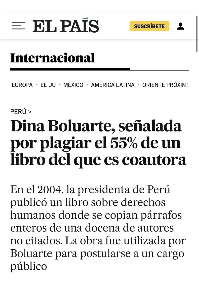 TrujiYo's tweet photo. Escándalo de plagio de presidenta Boluarte en prensa internacional:

-La Nación, Argentina
-La Tercera, Chile
-El País, España

La historia en: #PresidentesPorAccidente: https://t.co/8gLvXaUMU7