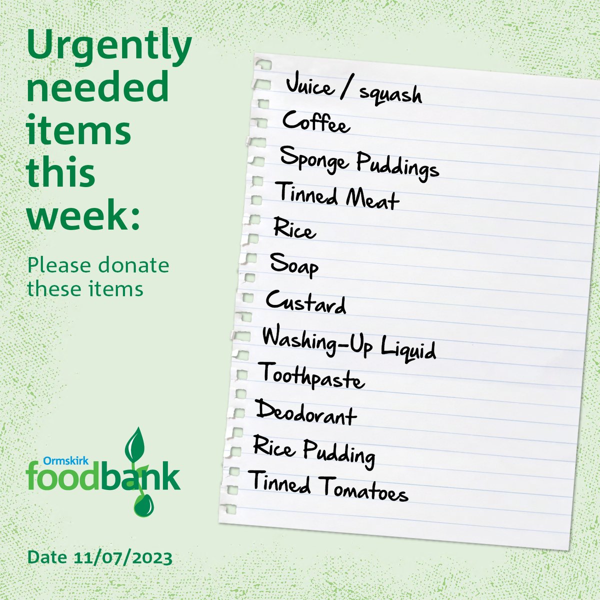 Thinking of donating to <a href="/OrmskirkFB/">Ormskirk Foodbank</a>? These are the items most needed.