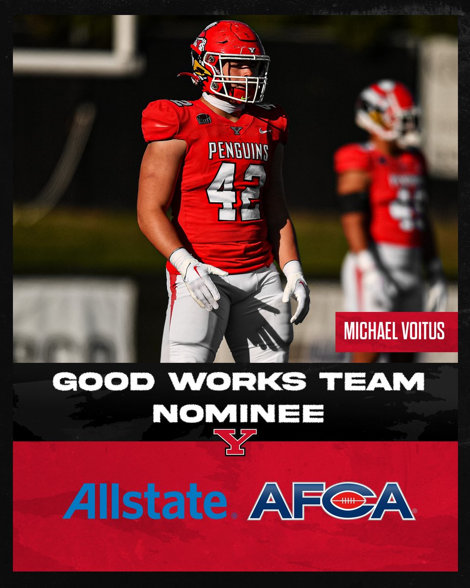 ysufootball's tweet photo. Congratulations to our @MikeVoitus33 who has been nominated for the 2023 Allstate @WeAreAFCA Good Works Team! 🐧🏈

Keep up the great work on and off the field, Michael!

#GoGuins // #LeaveNoDoubt https://t.co/QXgZrO6pwf
