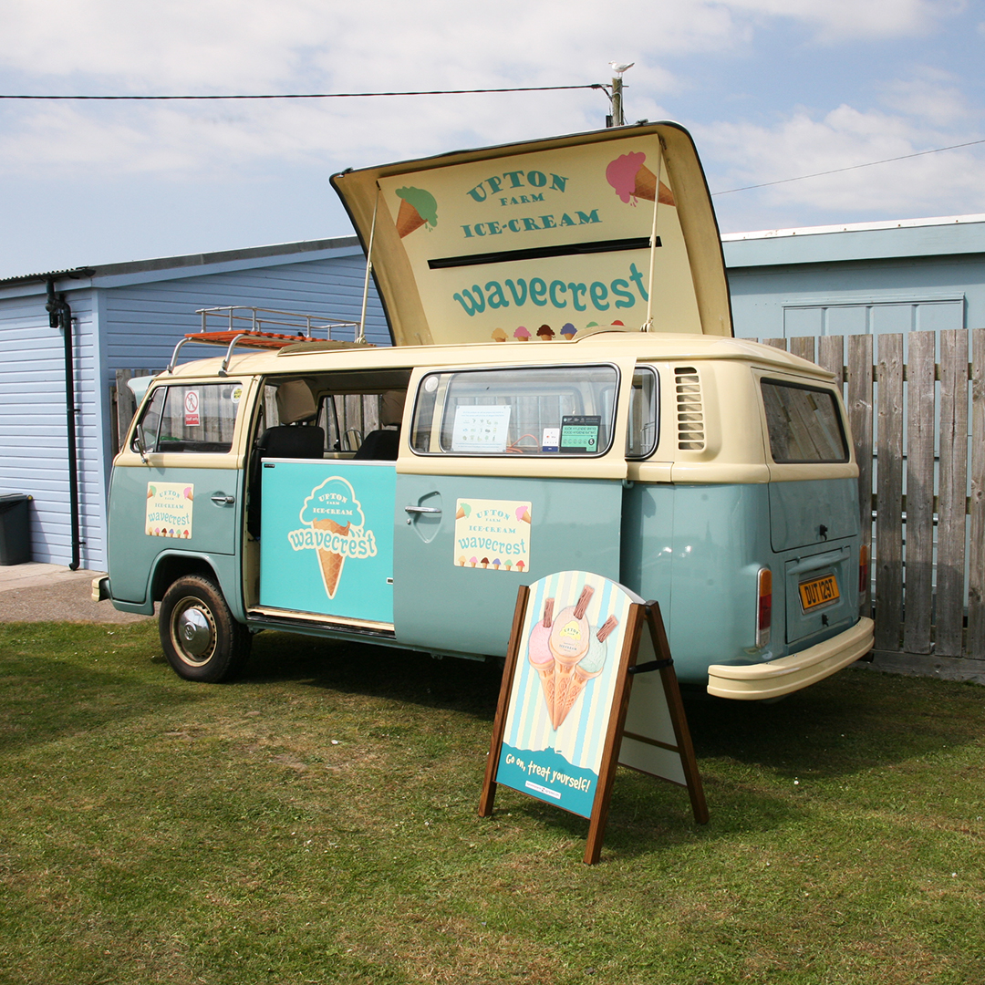 Signspeed's tweet image. Van Rebrand for Upton Farm Ice Cream and Wavecrest Cafe in Angle... We love the colour and retro beach vibes of this job, giving Dutty the VW a new lease of life!! Have you been down to Angle and spotted the van yet?! #pavementsigns #logodesign #vangraphics #pembrokeshire
