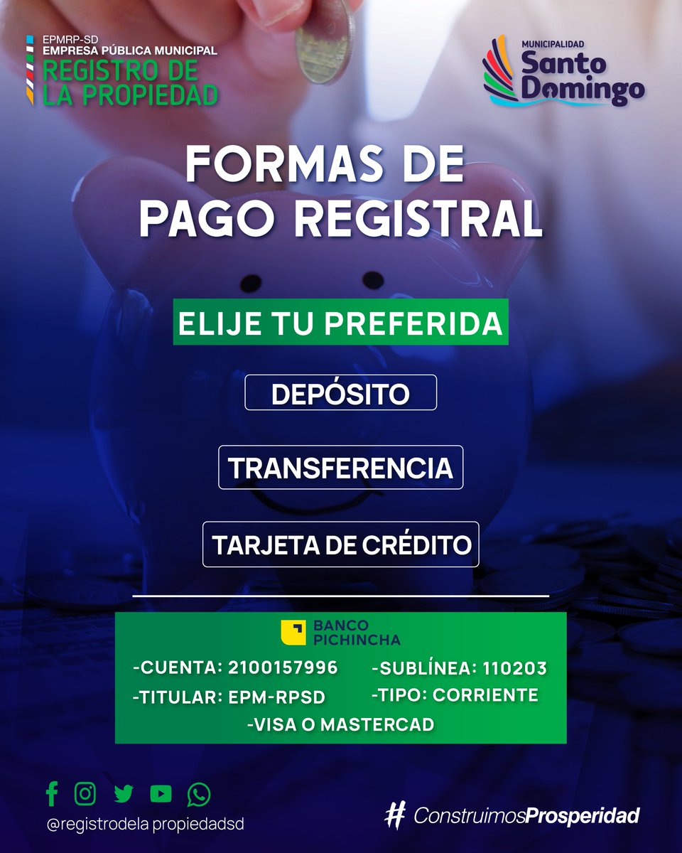 RPropiedadSD's tweet photo. Para el pago de tu trámite registral tenemos las siguientes opciones: depósitos, transferencias o tarjetas de crédito. Recibe mayor información,  contáctanos al: 2751-256 o al 2751-266.

#RegistroDeLaPropiedadSD
#WilsonErazoAlcalde https://t.co/bGPyAGLeQw