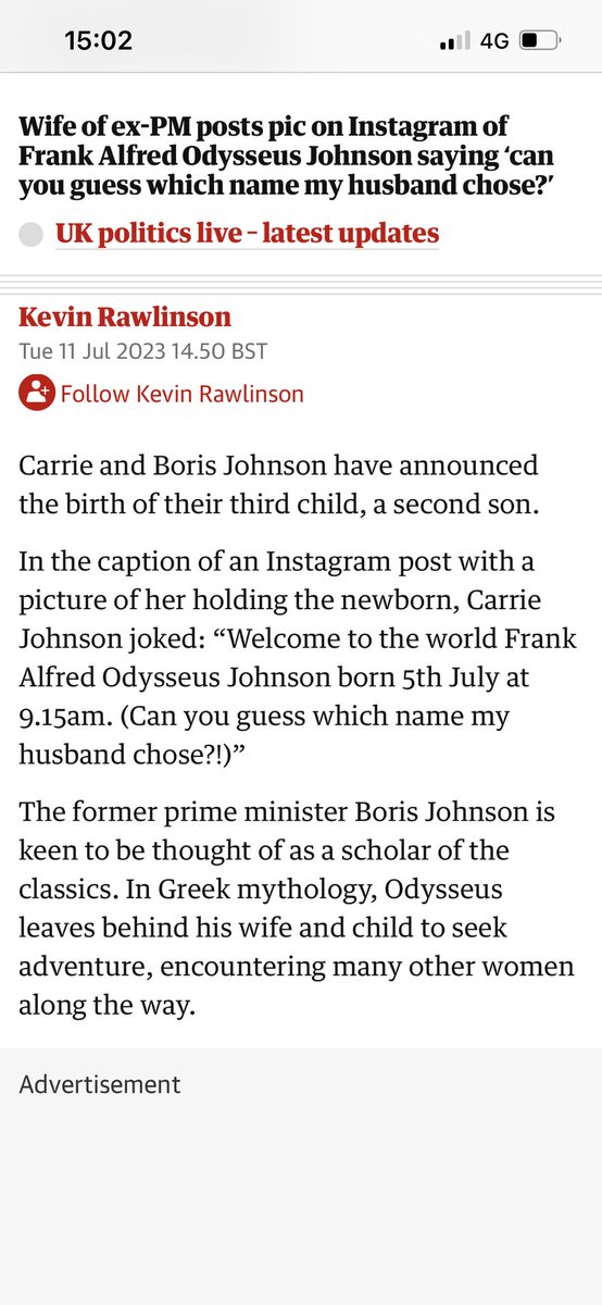 IndiaAstrifera's tweet photo. Some excellent classical editorial input from the guardian regarding BoJo’s new child… https://t.co/AKJqjtlSow