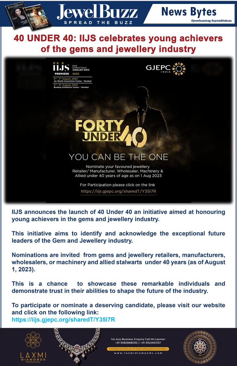 40 UNDER 40: IIJS celebrates young achievers of the gems and jewellery industry

For more Updates Do follow us on Social Media
#CLICK TO CONNECT bit.ly/JewelBuzz

#gjepc #iijs #upcomingevent #jewelleryindustry #exhibitorviews #jewelbuzzmagazine #jewelbuzzmag #spreadthebuzz