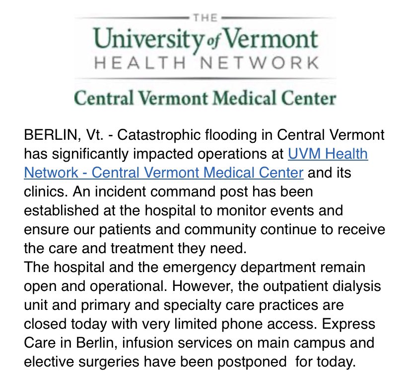 Lauren Maloney on Twitter: "INBOX: Latest involving @UVMHealth_CVMC. I