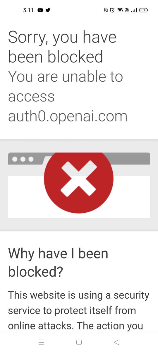 Mumsyto2's tweet photo. @OpenAI any idea why I am blocked and getting this message when I try to log in? I can't even log into the website? https://t.co/fGBQMUKmNP