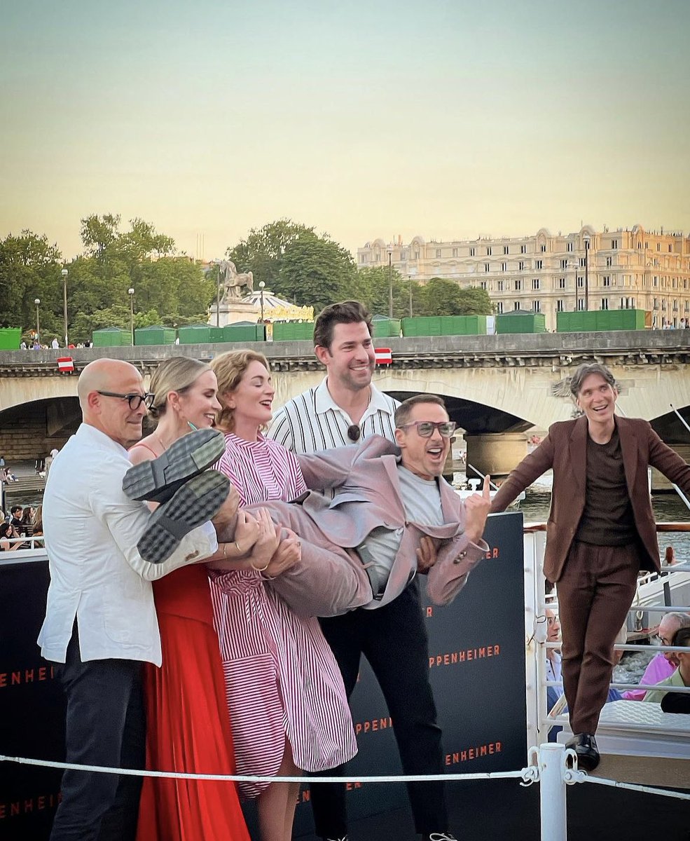Cillian Murphy, Robert Downey Jr., Emily Blunt, Stanley Tucci and John Krasinski in Paris for #Oppenheimer