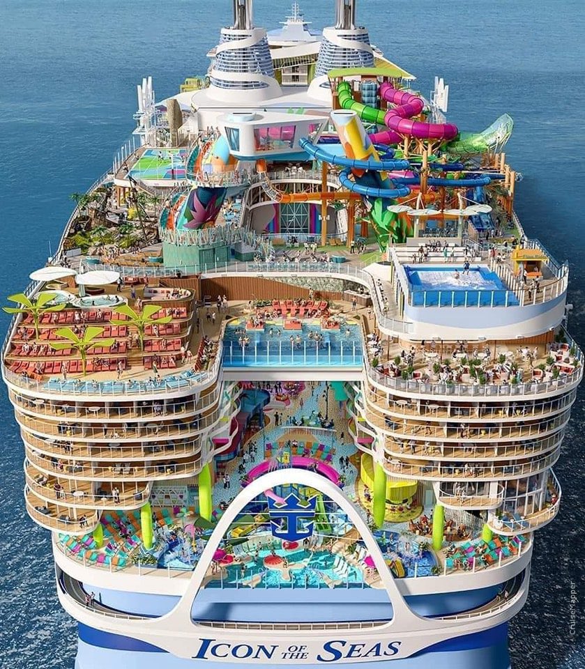 peterjordan's tweet photo. O navio, Icon of the Seas, supera o Titanic em 5x em tamanho e peso.
Está preparado para acomodar 5610 viajantes e uma equipe de 2350 pessoas, e seu lançamento está agendado para janeiro.
Toparia ir na inauguração? https://t.co/zv2FBbYHyn