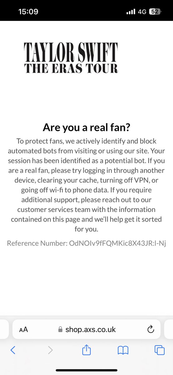 Seriously <a href="/AXS_UK/">AXS_UK</a> I am a fan I have a code &amp; I could cry!! I had good seats in my basket this morning &amp; it threw up an error so I lost them now this!! 😭 I just want to see <a href="/taylorswift13/">Taylor Swift</a> and be happy.