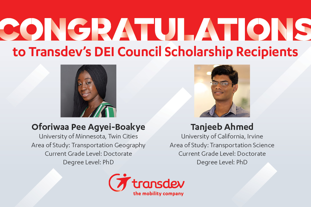 TransdevNA's tweet photo. #Congratulations to the recipients of our #Transdev #DEI Council Scholarships! We’re proud to partner with #COMTO and to support the next generation of #PublicTransit professionals as they work to move our industry forward. #NMTC23 https://t.co/gnCFsZ4RbY