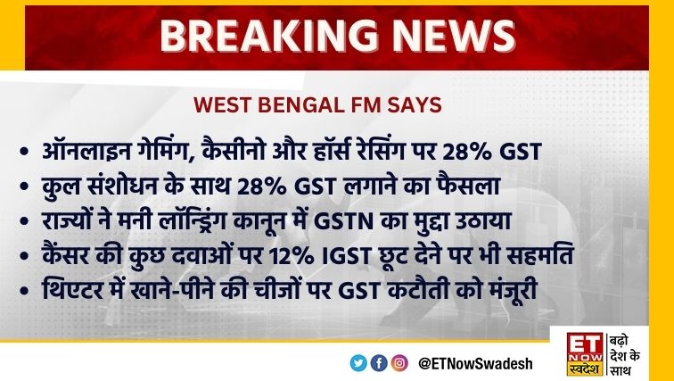 ETNowSwadesh's tweet photo. #BreakingNews । ऑनलाइन गेमिंग, कैसीनो और हॉर्स रेसिंग पर लगेगा 28% GST
#onlinegaming #casion #horseracing #GST https://t.co/z1I4Sh5hg9