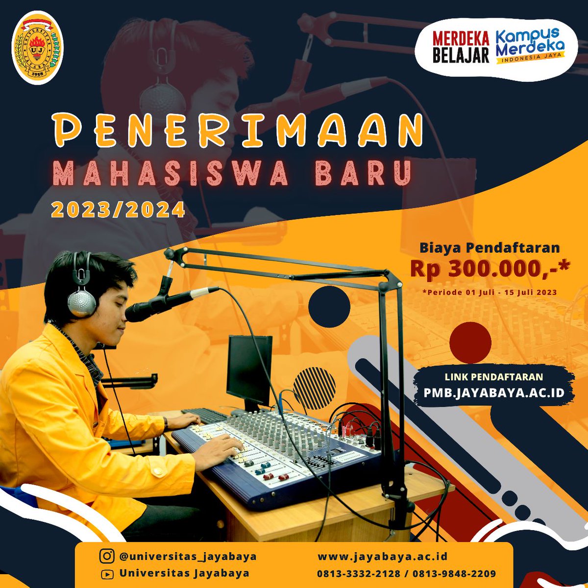 Halo para calon mahasiswa 👋,
Pendaftaran Calon Mahasiswa Baru Tahun Akademik 2023/2024 bisa dilakukan secara online melalui website di bawah ini :⁣
⁣
pmb.jayabaya.ac.id

Informasi lebih lanjut, silahkan hub 0813-9848-2209 / 0813-3332-212
#universitasjayabaya⁣
#infokuliah