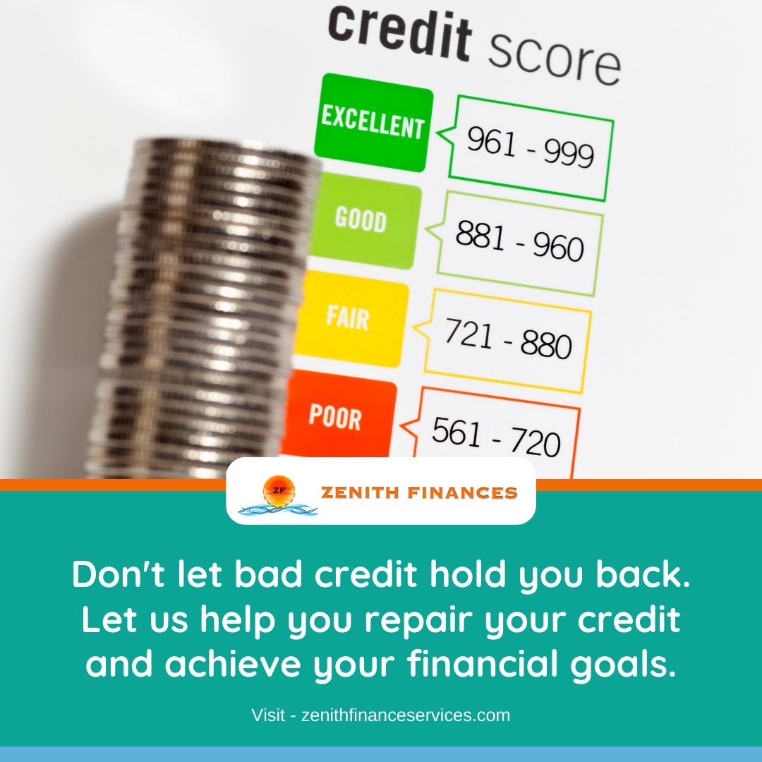 zenithfinances's tweet photo. We understand that bad credit can be a major obstacle. Let us help you clear the path to a better financial future.
Visit now - https://t.co/WCK8DmSVkv
#Zenithfinances #creditscoretips https://t.co/8LANe4dkBw
