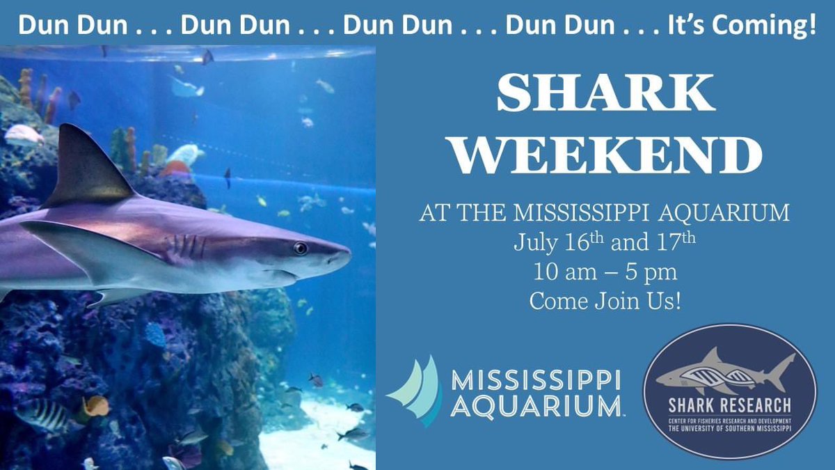 Come see us at the @MS_aquarium this weekend for #SharkWeek! Together with @USMSharkLab we will have fun activities for all ages to learn about #sharks, rays, & #sawfish!