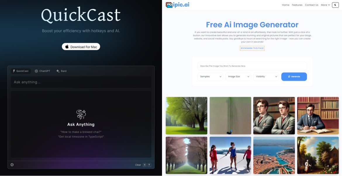 Julia Dumont (@jul_dum) on Twitter photo Nous les profs, nous n’aimons pas les outils qui nécessitent une création de compte.
Voici deux outils d’#IA gratuits et accessibles sans connexion :
- quickcast.lol : un ChatGPT
- ipic.ai : pour générer des images
Merci à la veille active d’<a href="/SrzArthur/">Arthur Sarazin</a> Nous les profs, nous n’aimons pas les outils qui nécessitent une création de compte.
Voici deux outils d’#IA gratuits et accessibles sans connexion :
- quickcast.lol : un ChatGPT
- ipic.ai : pour générer des images
Merci à la veille active d’<a href="/SrzArthur/">Arthur Sarazin</a>