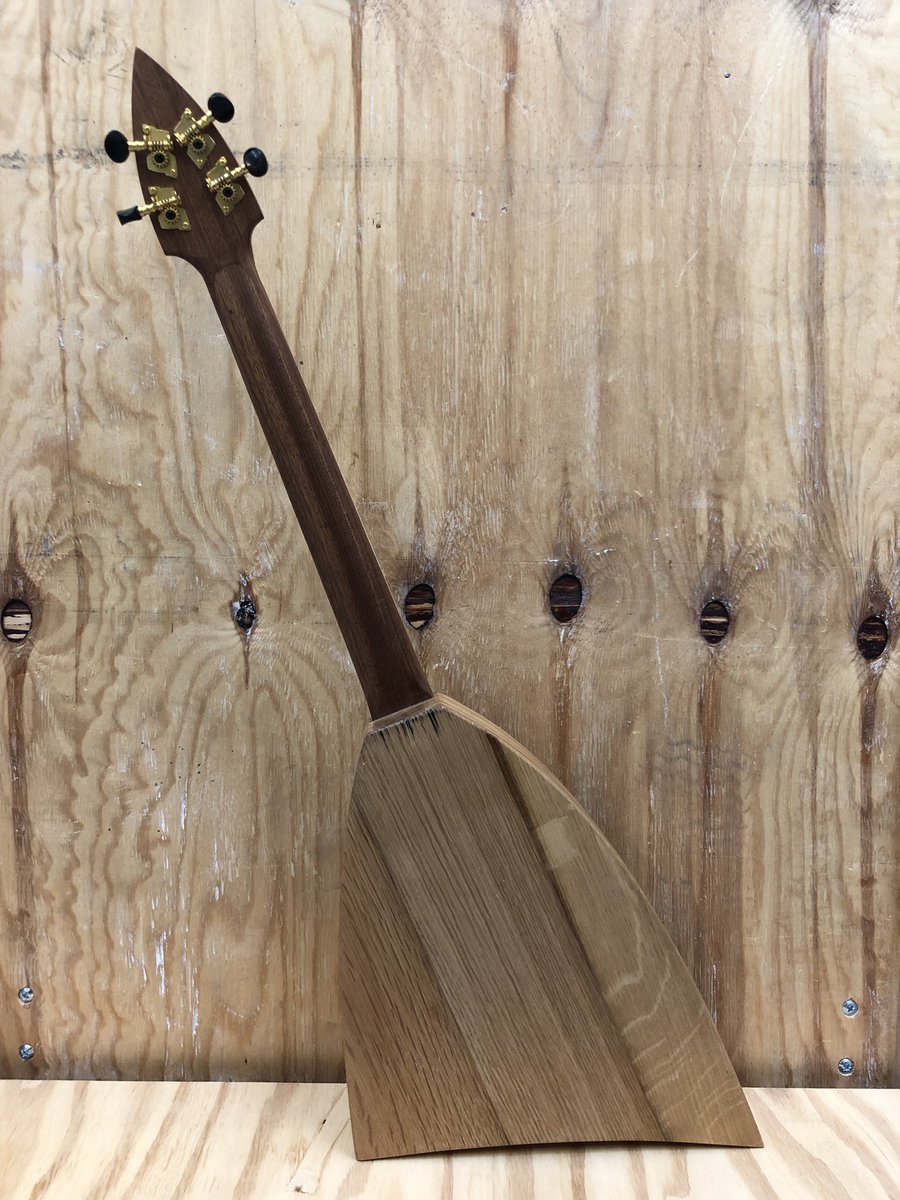 My 1st acoustic instrument and my 1st try at a scarfed headstock… Baritone + (21” scale) uke… body made from ancient whisky barrel staves, mahogany neck, maple fretboard, rosewood bridge with brass saddle and nut 👌