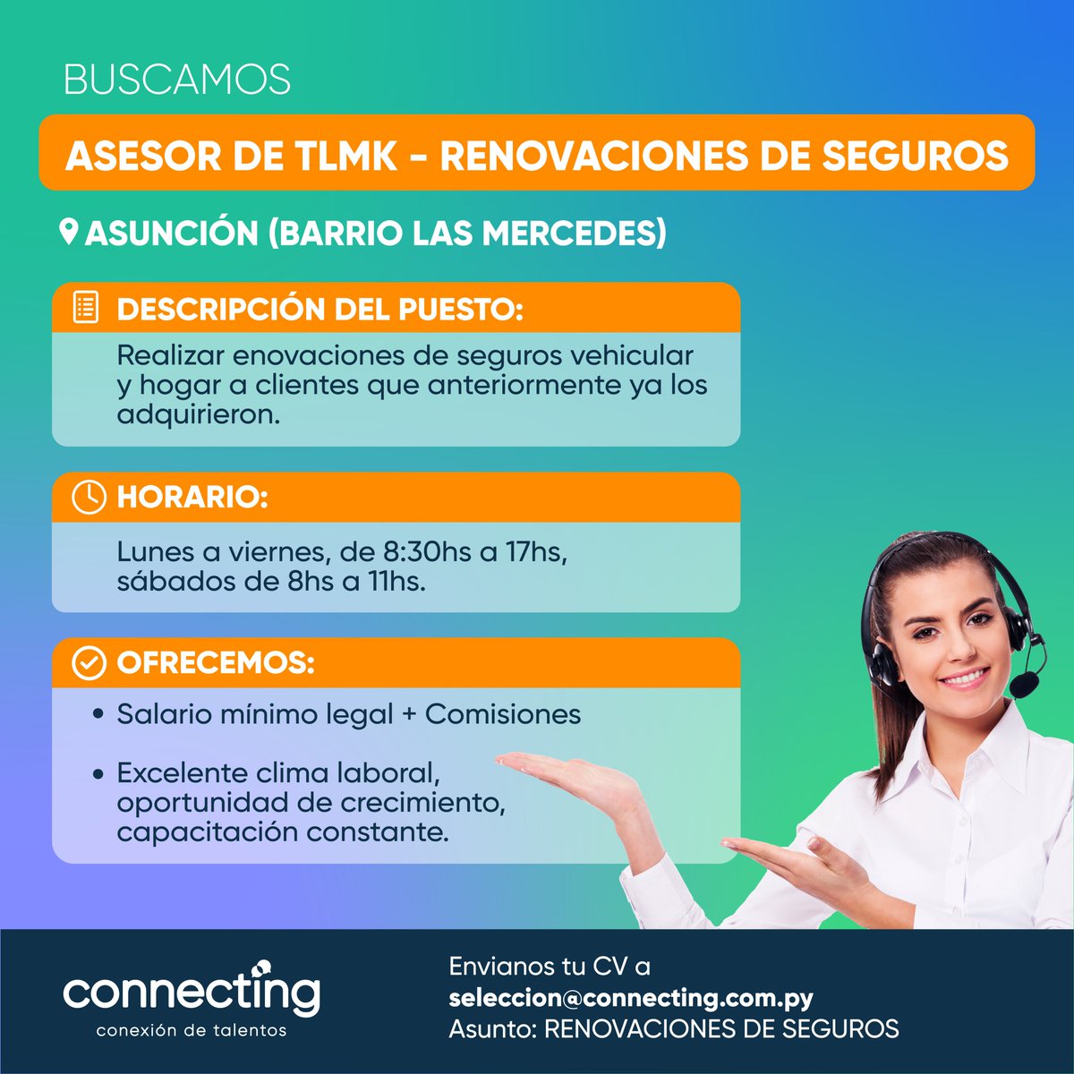 Tips para la postulación 👇🤩
➡ Contamos con filtros automáticos. Coloca el asunto indicado para que tu correo sea tomado en cuenta.
➡ El no cumplimiento de los requisitos EXCLUYENTES hace que el CV se elimine de la base de datos para futuras búsquedas.

#OportunidadLaboral