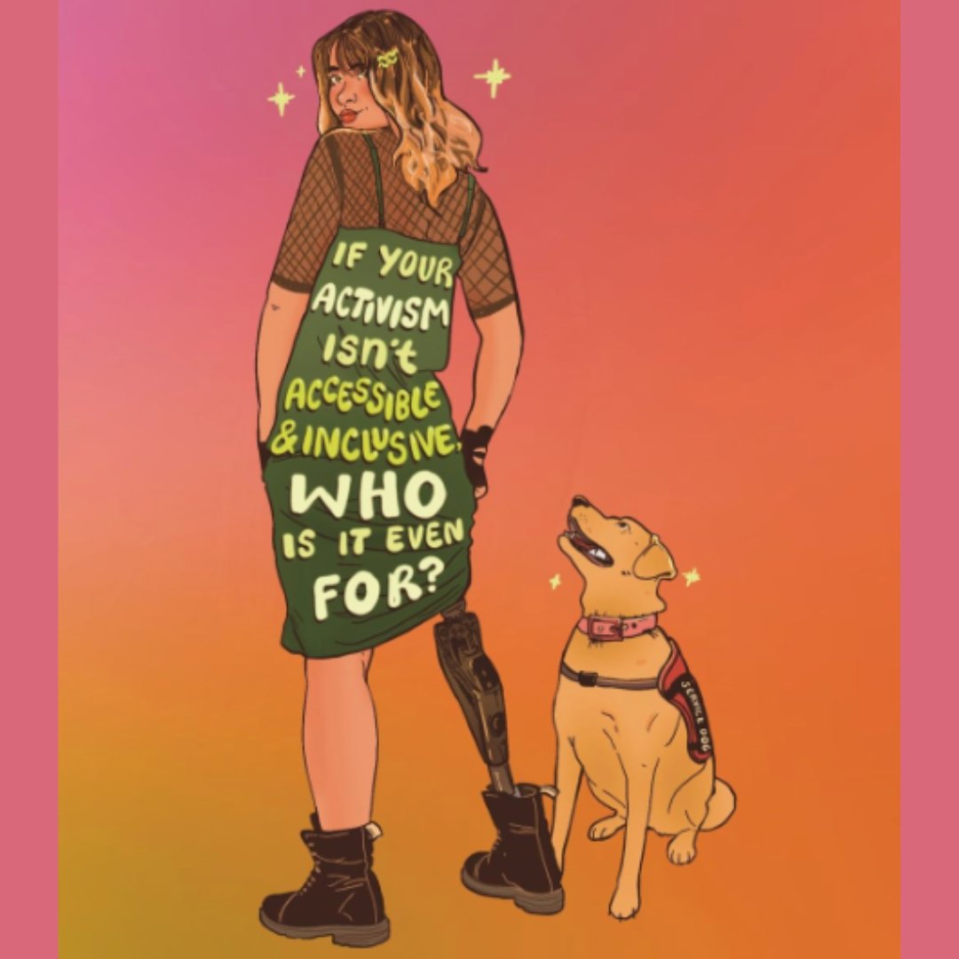We LOVE sharing liberaljane's illustrations that genuinely encapsulate what a vast community we have.

Keep in mind for accessible organizing: communicate accessibility, include options for closed captioning, avoid jargon. 

#accessibility #communityorganizing #activism