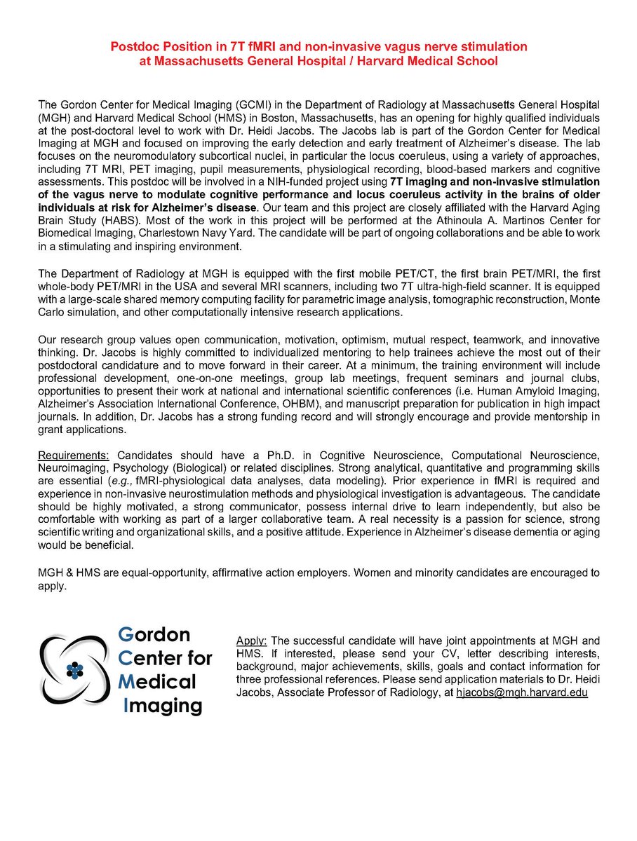 Heidi Jacobs Lab (@heidijacobslab) on Twitter photo Are you at the #AAIC23 in Amsterdam, looking for a postdoc position and fascinated by the #locuscoeruleus? Reach out to me and let's chat, we have two open positions in an awesome team at <a href="/MGHGordon/">Gordon Center for Medical Imaging</a> ! Are you at the #AAIC23 in Amsterdam, looking for a postdoc position and fascinated by the #locuscoeruleus? Reach out to me and let's chat, we have two open positions in an awesome team at <a href="/MGHGordon/">Gordon Center for Medical Imaging</a> !