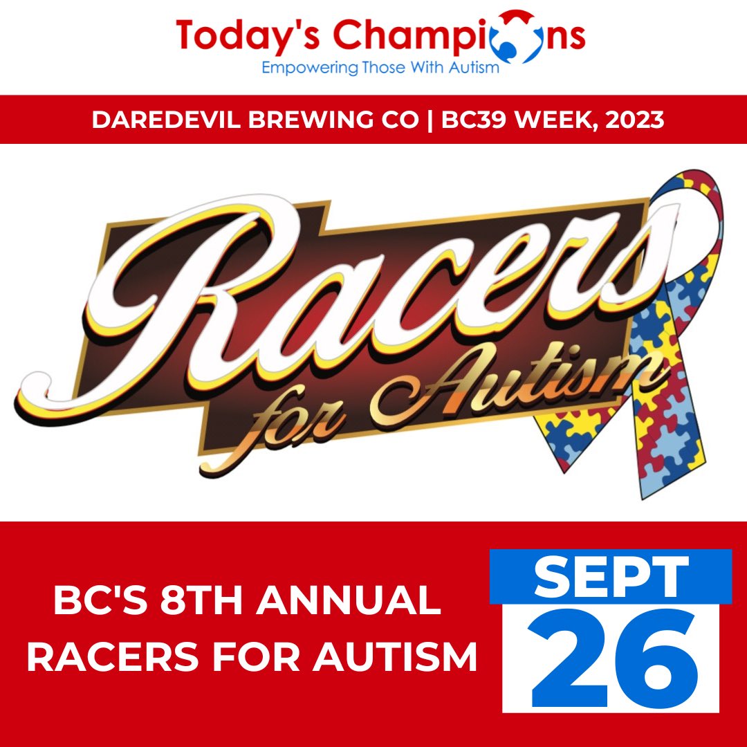 RACERS FOR AUTISM 2023 is happening on September 26th! We cannot wait for another fun event at <a href="/DaredevilBeer/">Daredevil Brewing Co</a> as we continue our efforts in empowering and supporting individuals with autism. See you there! Tix &amp; info:wedoauctions.com/tickets/autism <a href="/racersforautism/">BC’s Racers For Autism</a>