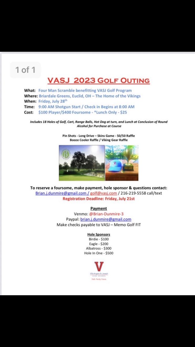 Make sure to register ASAP!

2023 VIKING CUP!

Contact Coach Dunmire
Call/Text 216-219-5558

Email:
Golf@VASJ.Com

<a href="/VASJHighSchool/">VASJ High School</a> 
<a href="/VASJVikingsAD/">VASJ Vikings Athletics</a>