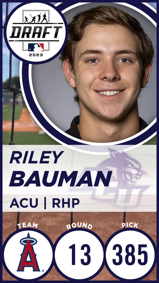 The Western Athletic Conference (@wacsports) on Twitter photo Congratulations to <a href="/ACU_Baseball/">ACU Baseball</a>'s Riley Bauman, the 385th overall pick (Round 13) in the 2023 MLB Draft to the <a href="/Angels/">Los Angeles Angels</a>! #WACbsb Congratulations to <a href="/ACU_Baseball/">ACU Baseball</a>'s Riley Bauman, the 385th overall pick (Round 13) in the 2023 MLB Draft to the <a href="/Angels/">Los Angeles Angels</a>! #WACbsb