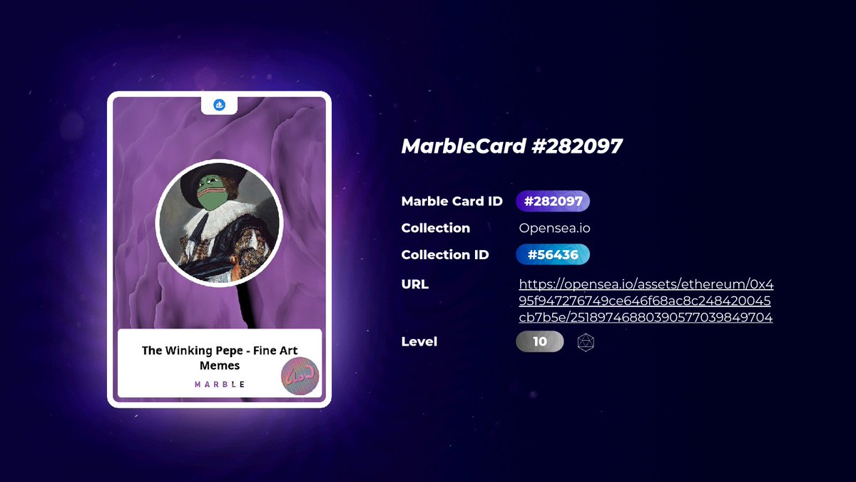 MarbleCardsInfo's tweet photo. Folks, give a big thanks to peeGL0W https://t.co/MnQ1q14EvG
#ETH #Polygon #NFT #MarbleCards #Meme https://t.co/ArE4zQ4W6C