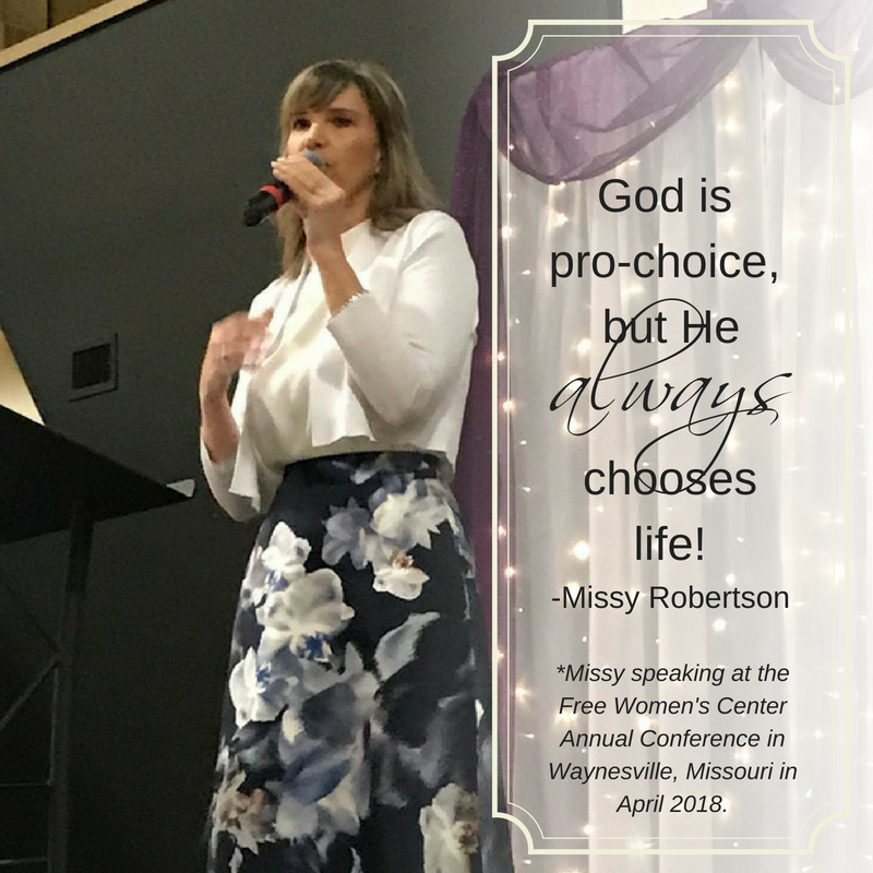 GoFaithstrong's tweet photo. God is pro-choice, but He 𝒂𝒍𝒘𝒂𝒚𝒔 chooses life! ~Missy Robertson @MissyDuckWife https://t.co/Fvsf2LoIME