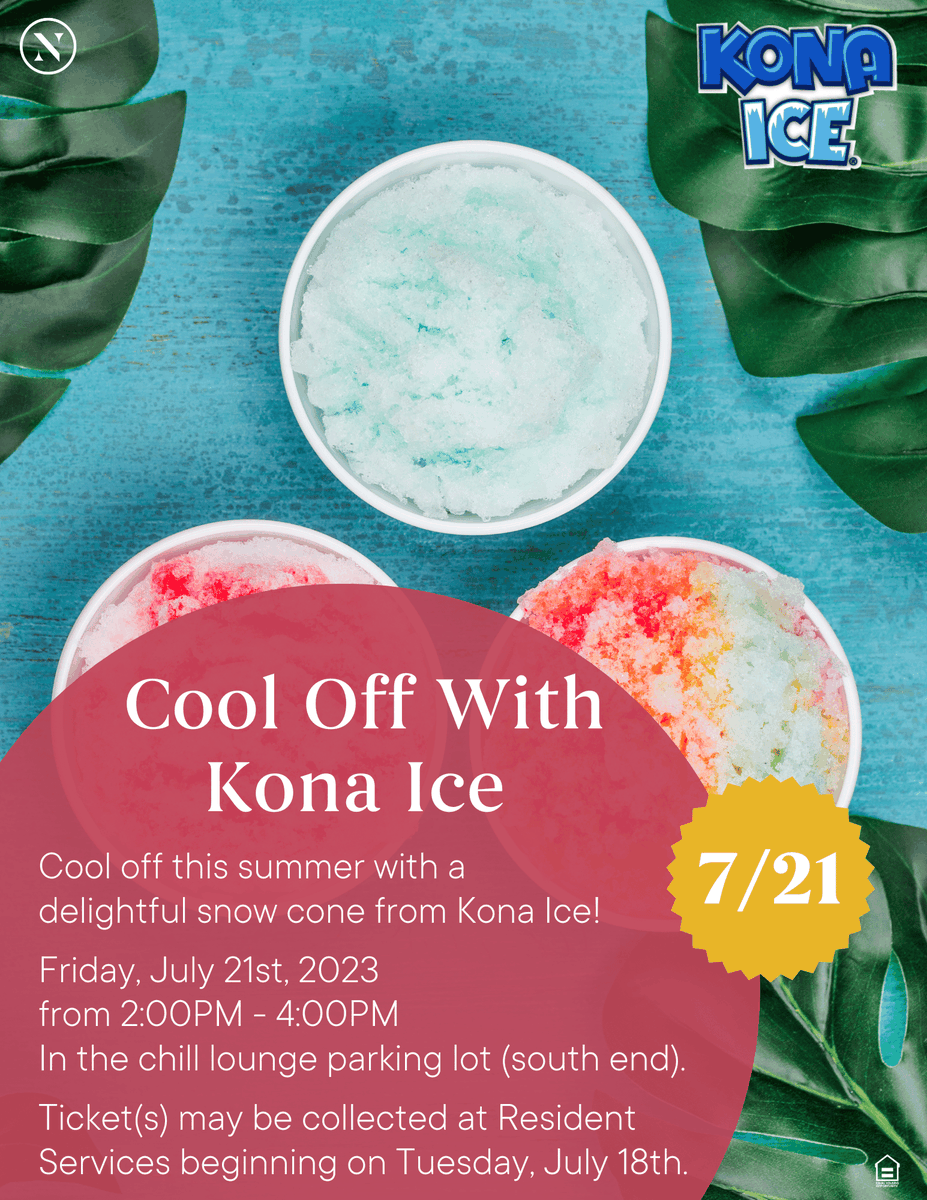 Cool off this summer with some delicious shaved ice! Join us Friday, July 21st from 2-4 PM  

-
#WeLoveOurResidents #lovewhereyoulive #MontereyRanch #ResidentEvents #ShavedIce #Community #Summertime #CoolOff #Austin #AustinApartments @KONAICE