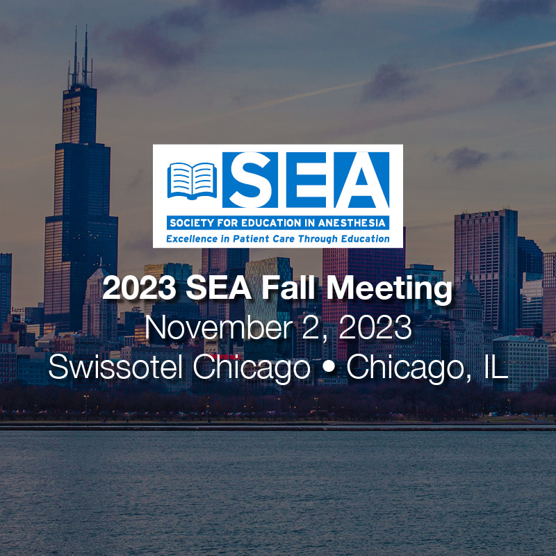 Save the date. Plan to join the Society for Education in Anesthesia on November 2 for our Fall Meeting in Chicago! More details to come soon. #sea #savethedate #chicago