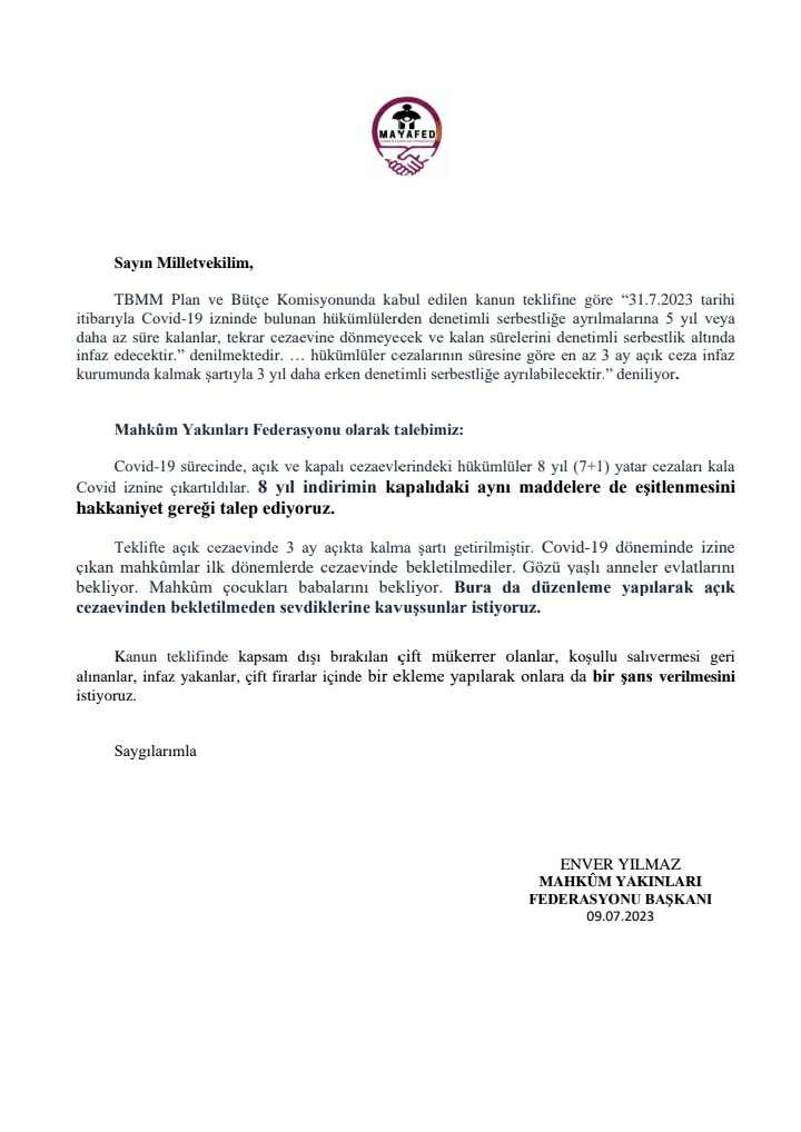 <a href="/Avkthalilozturk/">Halil ÖZTÜRK</a> 4/4 çift mükerrerler
Disiplin Affı
Davası devam eden mahkûmlar 
Koşullu salıvermenin geri alınmasınında kapsamda olmasını önemle rica ve talep ediyoruz