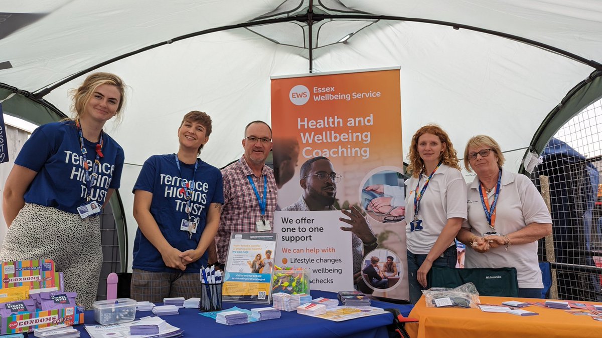 The team from <a href="/THTorguk/">Terrence Higgins Trust</a> and essexwellbeingservice.co.uk at the 1st Essex Fellas Fair. <a href="/HWEssex/">Healthwatch Essex</a> <a href="/Provide_CIC/">Provide</a>