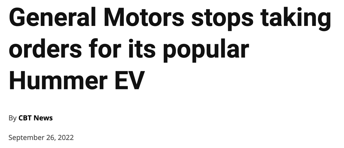DillonLoomis's tweet photo. Remember when $GM announced it had to stop taking orders for the Hummer EV w/ 90,000+ reservations last year?

They sold 47 in Q2 this year

Can you imagine the headlines if Elon/Tesla were doing things like this? $TSLA https://t.co/tAMu9QMOIY