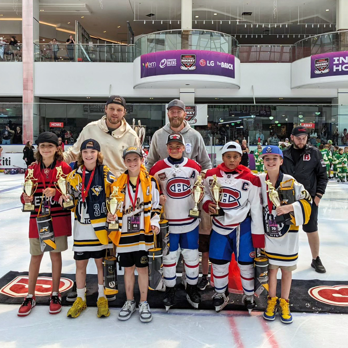 EdmontonOilers's tweet photo. Mattias Ekholm was on the ice at @Official_WEM this past weekend presenting trophies to young stars at the @BrickHockey Tournament.