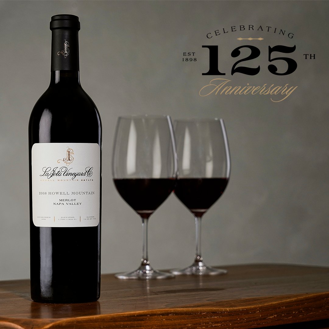 JUST DROPPED: Our July 125th Anniversary Library Release. Our 2008 Howell Mountain Merlot has been aging for 15 years & is bursting with chocolate, creamy tannins, blackberry, & a full mouth range of tannins. Quantities are limited. Get a bottle at lajotavineyardco.com/wines/125th-an….