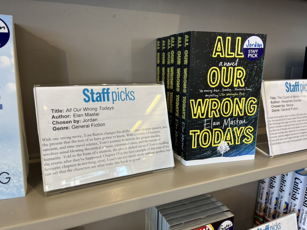 Thanks Jordan! So great to see ALL OUR WRONG TODAYS on the staff picks wall at Indigo in Vancouver—Granville &amp; Broadway.