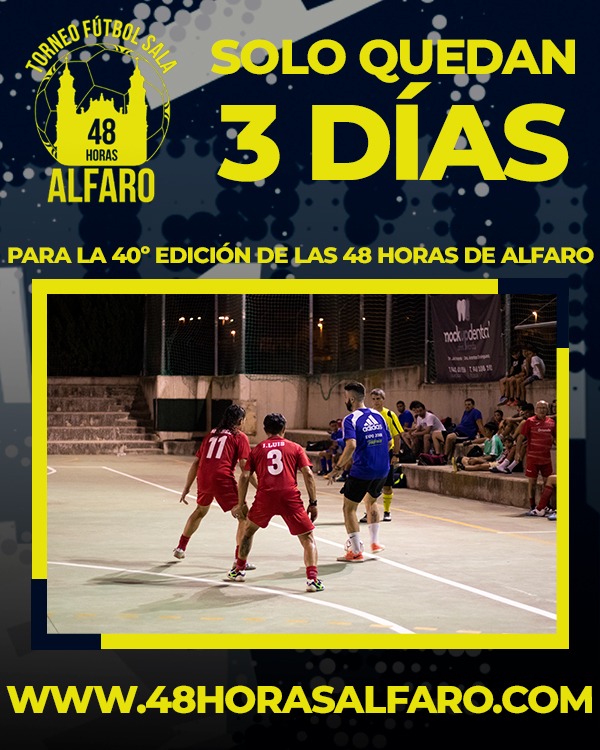 Comienza la cuenta atrás! 

Solo quedan 3️⃣ días para la 4️⃣0️⃣° edición de las 48 Horas Alfaro 2023.

👉 ¡No te lo pierdas!