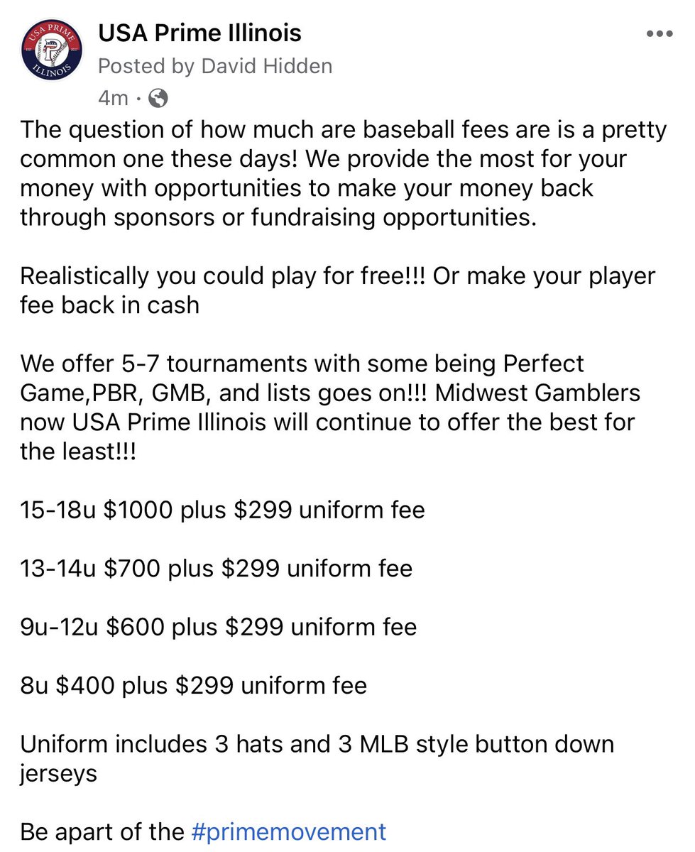 Player fees baseball softball will be determined by coaches