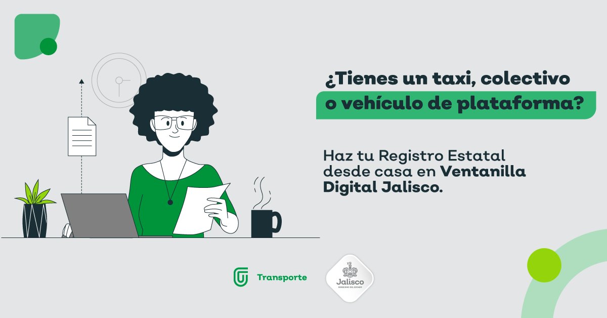 TransporteJal's tweet photo. ¿Necesitas registrar tu taxi 🚕 o tu vehículo de plataforma 🚗 ante la Secretaría de Transporte?
Puedes hacerlo desde tu casa a través de la #VentanillaDigital.
Si deseas más información, consulta aquí: 👉 https://t.co/FIIzUyEH7O https://t.co/HiqygaX60p
